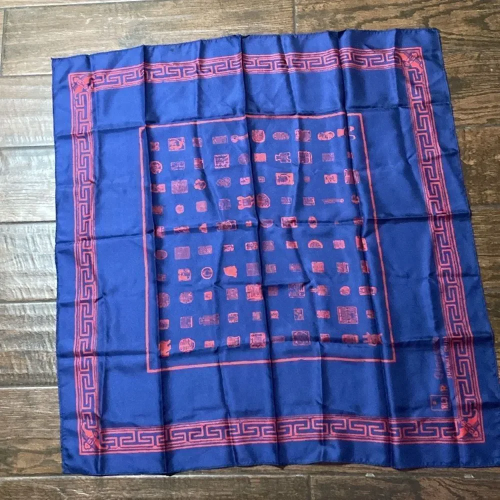 RLJ Qing Yue Shanghai China Blue and Red Silk Scarf